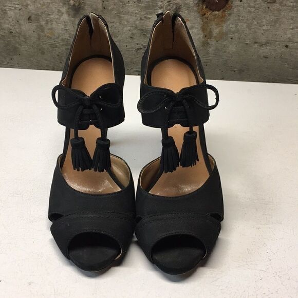 𝅺euc Talbots peep toe high heel tassel shoes sz 7.5 - Picture 3 of 6